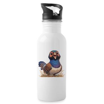 Fasane Fasan - Trinkflasche mit integriertem Trinkhalm - Weiß - Rechts