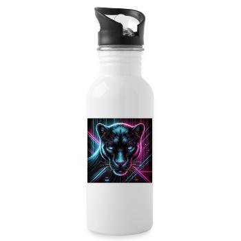 Cyberpunk Panther – Neon Style - Water bottle with straw - white - Right