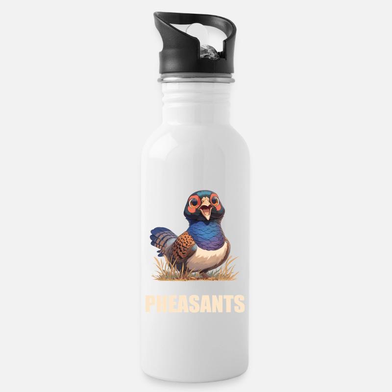 Fasane Fasan - Trinkflasche mit integriertem Trinkhalm - Weiß