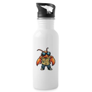 Lobster Crab Funny Summer - Water bottle with straw - white - Right