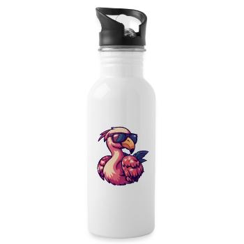 Flamingo Comic Funny Summer - Water bottle with straw - white - Right