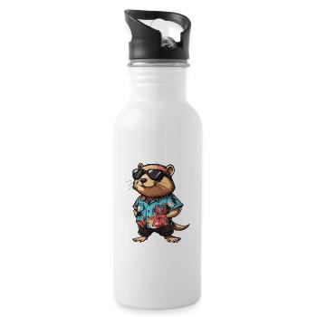 Biber Comic Lustig Sommer - Trinkflasche mit integriertem Trinkhalm - Weiß - Rechts