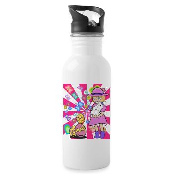 Kids Child Girl Bunny Chick Easter Retro - Water bottle with straw - white - Right