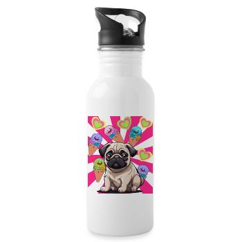 Dog Dog Pug Kids Child Cream Cream - Water bottle with straw - white - Right