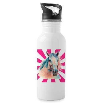 Pferd Pferde Pony Reiterin Retro - Trinkflasche mit integriertem Trinkhalm - Weiß - Rechts