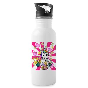 Pâques Licorne Licornes poussin oeufs de Pâques Retro - Gourde avec paille intégrée - blanc - Droite