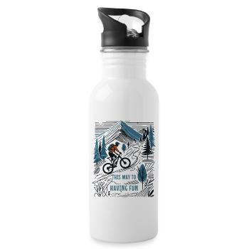Fahrrad Abenteurer: This Way To Having Fun - Trinkflasche mit integriertem Trinkhalm - Weiß - Rechts