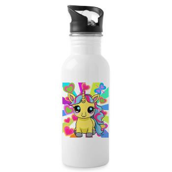 Retro Unicorn Unicorns Kids Child Horse - Water bottle with straw - white - Right