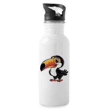 Cheerful Toucan Cartoon Illustration for - Water bottle with straw - white - Right