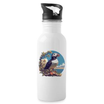 Papageientaucher - Trinkflasche mit integriertem Trinkhalm - Weiß - Rechts