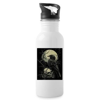 Raven Skull Moon Dark Gothic Black Crow - Water bottle with straw - white - Right