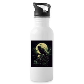 Raven Skull Moon Dark Gothic Black Crow - Water bottle with straw - white - Right