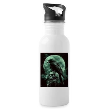 Raven Skull Moon Dark Gothic Black Crow - Water bottle with straw - white - Right