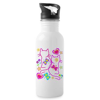 Katzen Katze Retro Vintage 80er 90er Kinder - Trinkflasche mit integriertem Trinkhalm - Weiß - Rechts