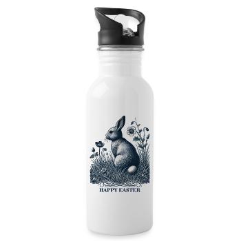 Ostern Hase Retro Vintage Cottagecore Stil - Trinkflasche mit integriertem Trinkhalm - Weiß - Rechts