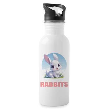 Hasen Hase - Trinkflasche mit integriertem Trinkhalm - Weiß - Rechts