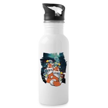 Forest animals, foxes, foxes, forest, wild animals - Water bottle with straw - white - Right