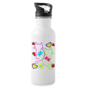 Chats rétro fraise été papillon coeur - Gourde avec paille intégrée - blanc - Droite