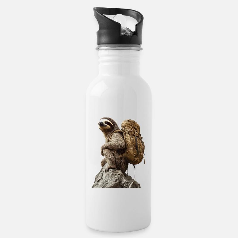 Faultier - Trinkflasche mit integriertem Trinkhalm - Weiß