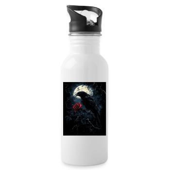 Raven Rose Moon Gloomy Gothic Black Crow - Water bottle with straw - white - Right