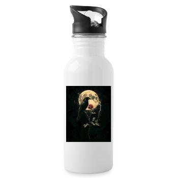 Raven Rose Moon Gloomy Gothic Black Crow - Water bottle with straw - white - Right