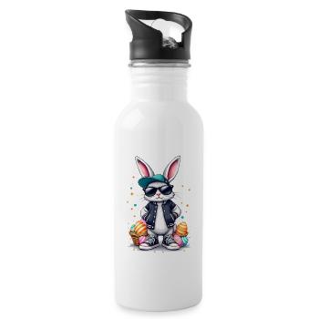 Stylish bunny with Easter basket - Water bottle with straw - white - Right