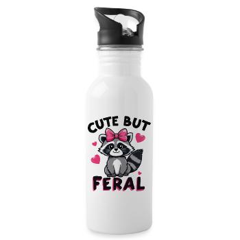 Cute But Feral Raccoon Pink Bow Forest Animal - Trinkflasche mit integriertem Trinkhalm - Weiß - Rechts