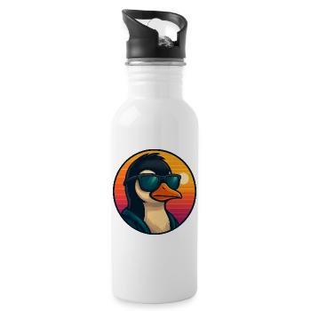 Cool Penguin Sunglasses Summer Cartoon - Water bottle with straw - white - Right
