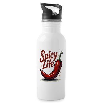 Spicy Life – Chili Vibes für jeden Tag - Trinkflasche mit integriertem Trinkhalm - Weiß - Rechts