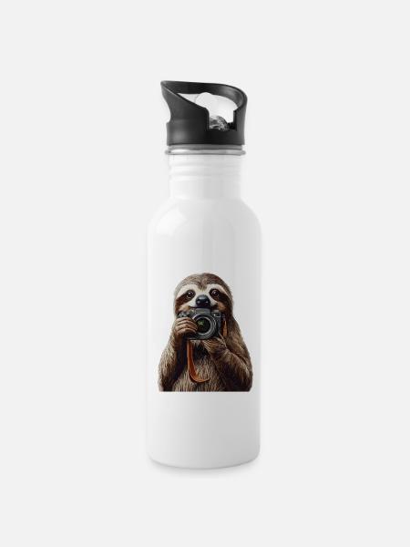 Faultier - Trinkflasche mit integriertem Trinkhalm - Weiß