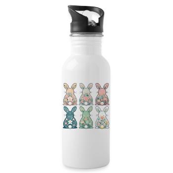 Easter Vintage Style Flower Bunny Design - Water bottle with straw - white - Right