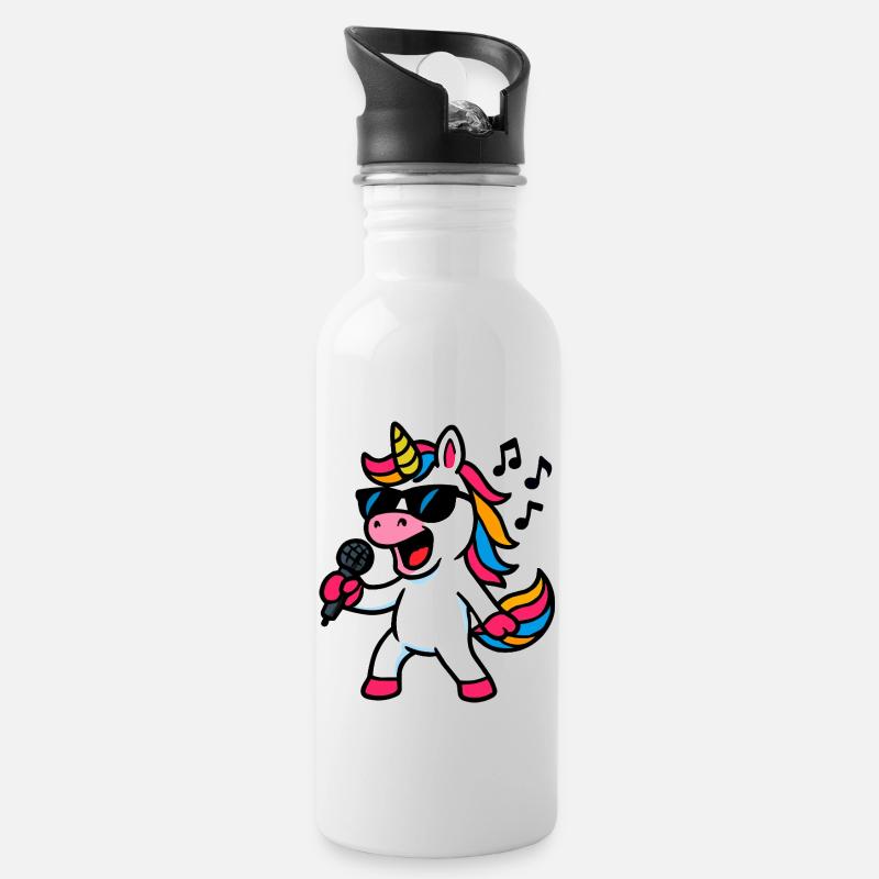 unicorn comic saenger - Trinkflasche mit integriertem Trinkhalm - Weiß