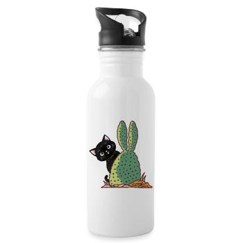 Katze versteckt sich hinter einem Kaktus - Trinkflasche mit integriertem Trinkhalm - Weiß - Rechts