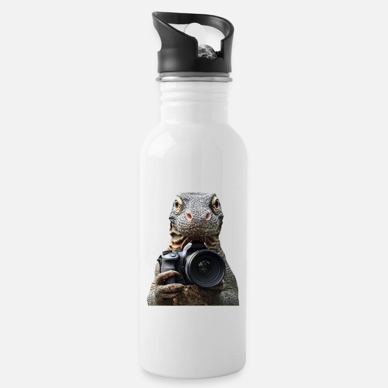 Komodowaran - Trinkflasche mit integriertem Trinkhalm - Weiß