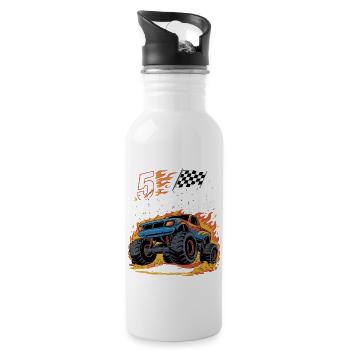 5th Birthday Monster Truck – Crushing It 2020 - Water bottle with straw - white - Right