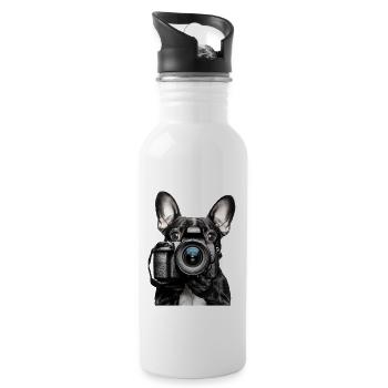 Französische Bulldogge - Trinkflasche mit integriertem Trinkhalm - Weiß - Rechts