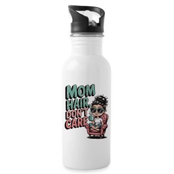 Mom Hair, Don't Care Funny Mom with a Bun - Water bottle with straw - white - Right