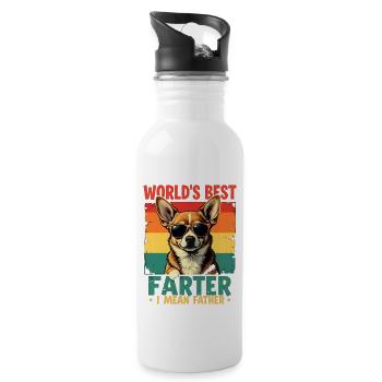 Worlds Best Farter Mean Father Fathers Day Dad Dog - Water bottle with straw - white - Right