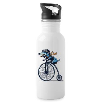 Dachshund on bike for retro lovers with style - Water bottle with straw - white - Right