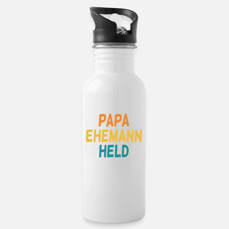 Papa Ehemann Held Herrentag Und Wandertag - Trinkflasche mit integriertem Trinkhalm - Weiß
