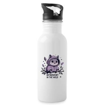 Introvertiert im Freien – Tier im Hoodie - Trinkflasche mit integriertem Trinkhalm - Weiß - Rechts