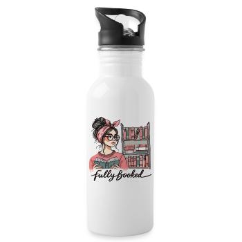 Retro Book Girl Design for Frequent Readers - Water bottle with straw - white - Right