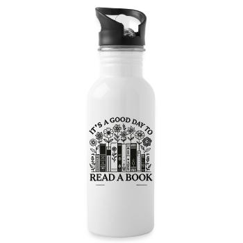Bookworm Bookworm Funny Book Saying Floral - Water bottle with straw - white - Right