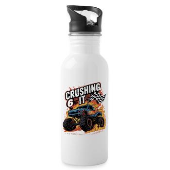 6th Birthday Monster Truck – Crushing It 2019 - Water bottle with straw - white - Right