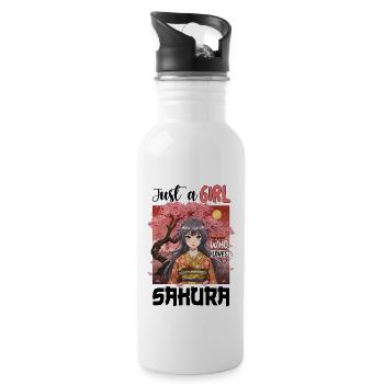 Just a Girl Who Loves Sakura - Trinkflasche mit integriertem Trinkhalm - Weiß - Rechts