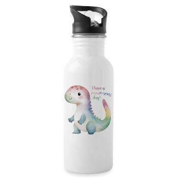 Niedlicher Regenbogen-Dino – Habt einen schönen Tag! - Trinkflasche mit integriertem Trinkhalm - Weiß - Rechts
