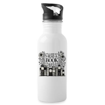 Bookworm Funny Book Saying Floral - Water bottle with straw - white - Right