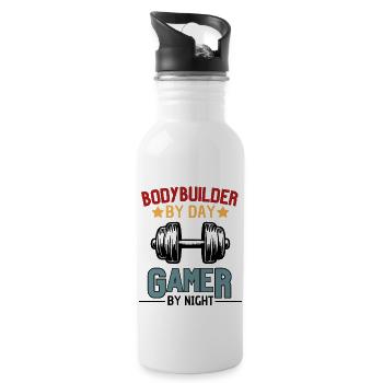 Lustiger Gamer Bodybuilder Spruch - Trinkflasche mit integriertem Trinkhalm - Weiß - Rechts