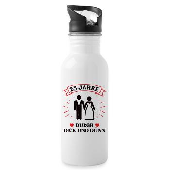25 Jahre Ehe Verheiratet 25. Hochzeitstag - Trinkflasche mit integriertem Trinkhalm - Weiß - Rechts