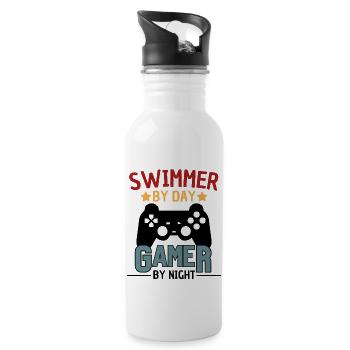 Funny Swimmer Gamer Saying - Water bottle with straw - white - Right
